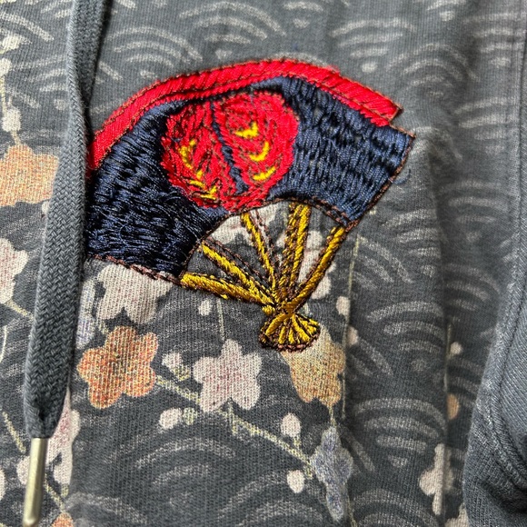 Y2K Rare Vintage Lucky Brand Asian Art Geisha Zip Up Hoodie Embroidered EUC Lg - Picture 12 of 16